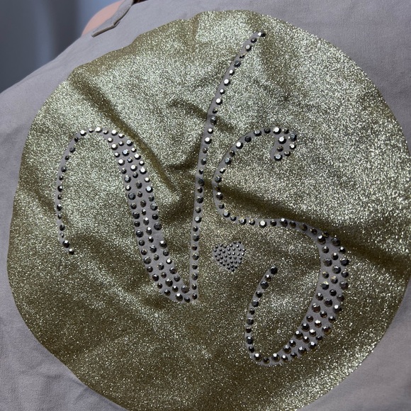Victoria secret tote bag beige sparkly rhinestone gold bling diamonds purse VS - Picture 4 of 4